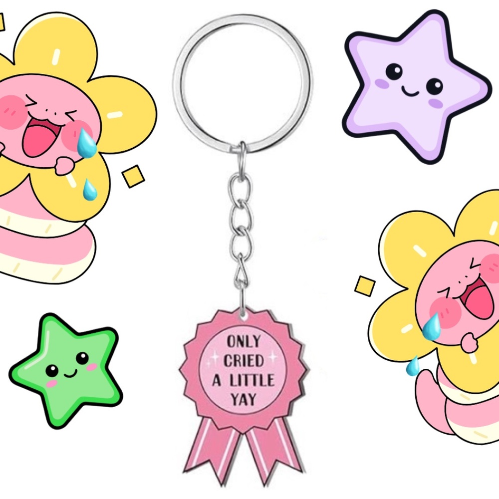 Only Cried A Little Pink Ribbon Keychain | Funny Novelty Gifts